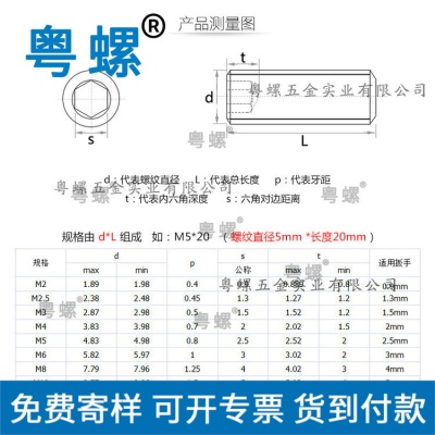 304不锈钢平端紧定螺丝 内六角无头螺钉 机米 顶丝M3M4M5M6M8M10